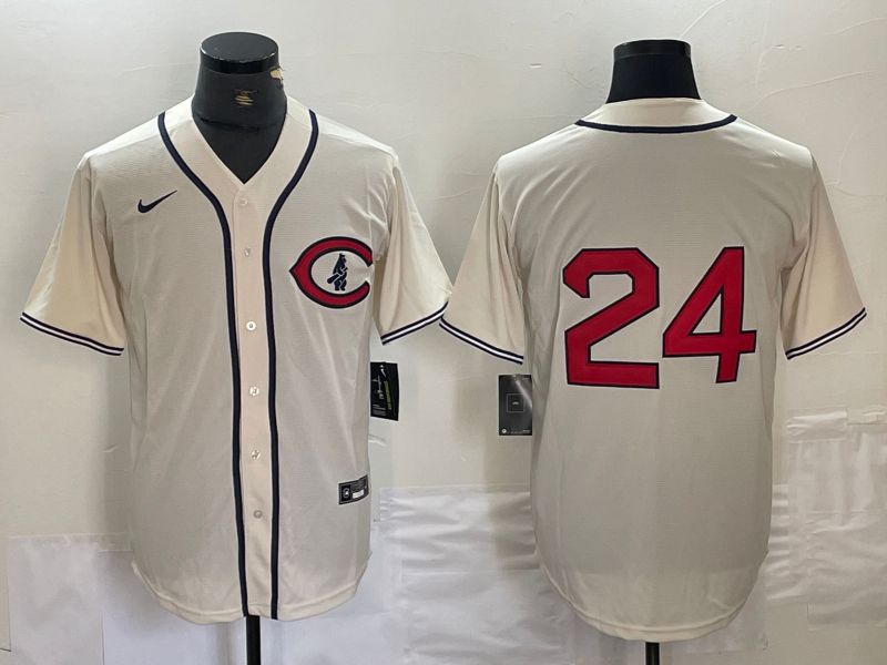 Men Cincinnati Reds #24 No Name Cream Nike Throwback MLB Jersey->cincinnati reds->MLB Jersey